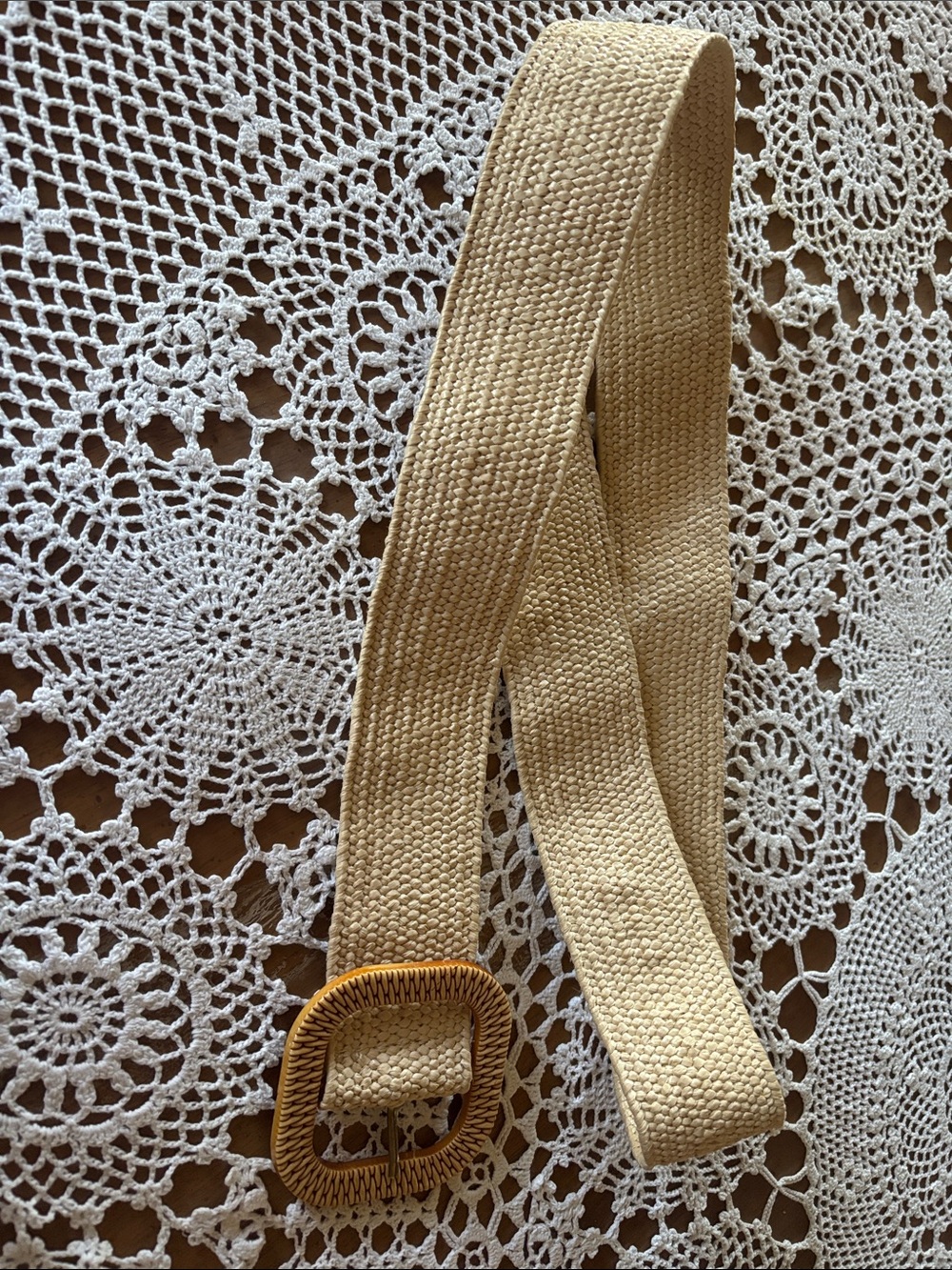 Beige Woven Stretch Belt with Decorative Buckle - Women Accessories
